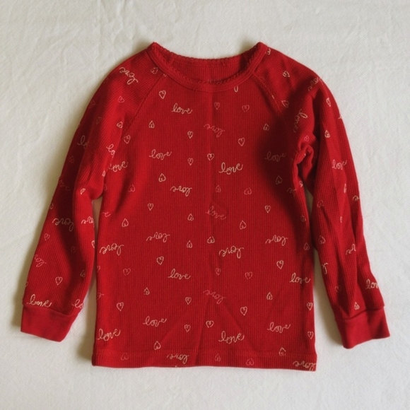 joe fresh red hearts thermal waffle knit long sleeve shirt 2T toddler girls - Picture 2 of 5